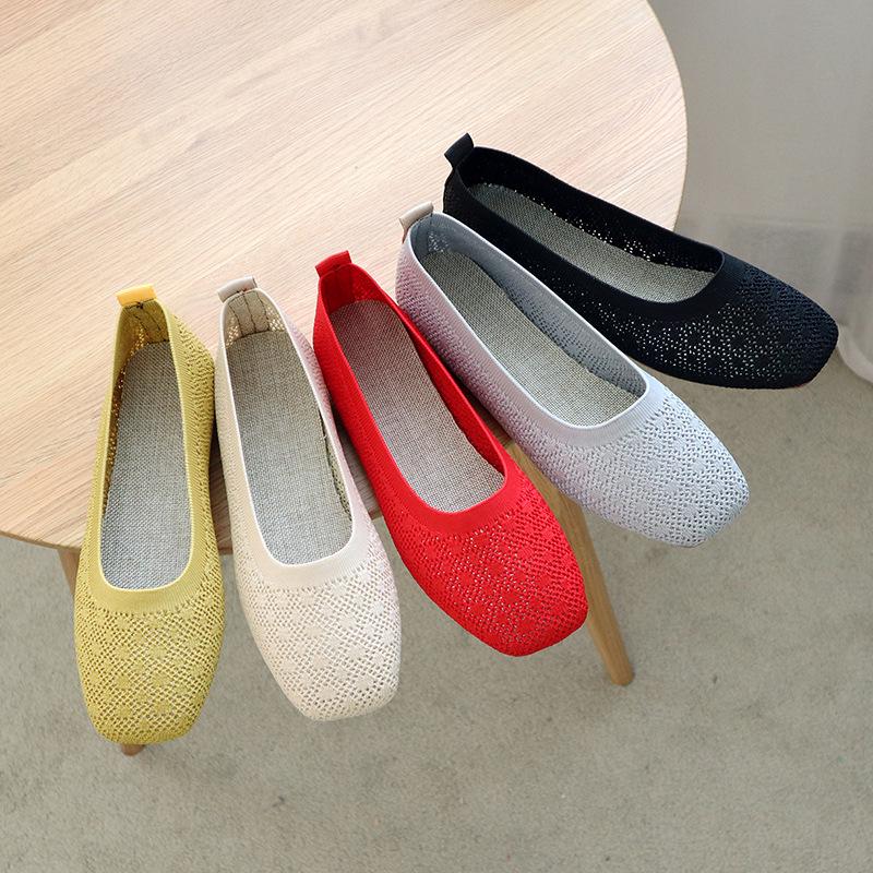 Fashion Stretch Knit Fabric Shoes Hollow Fabric Ballet Flats Patchwork New Women Flat Heel Anti Skid Breathable Loafer Femalety76