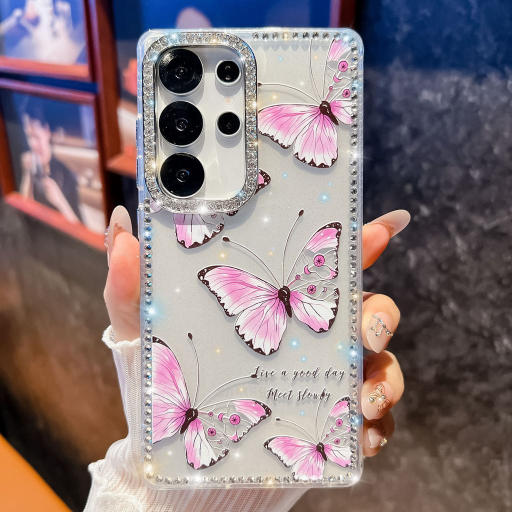 Чехол для мобильного телефона Samsung S25Ultra Блестящий страз S24FE Бабочка Зеркальный держатель A56 Защитная крышка