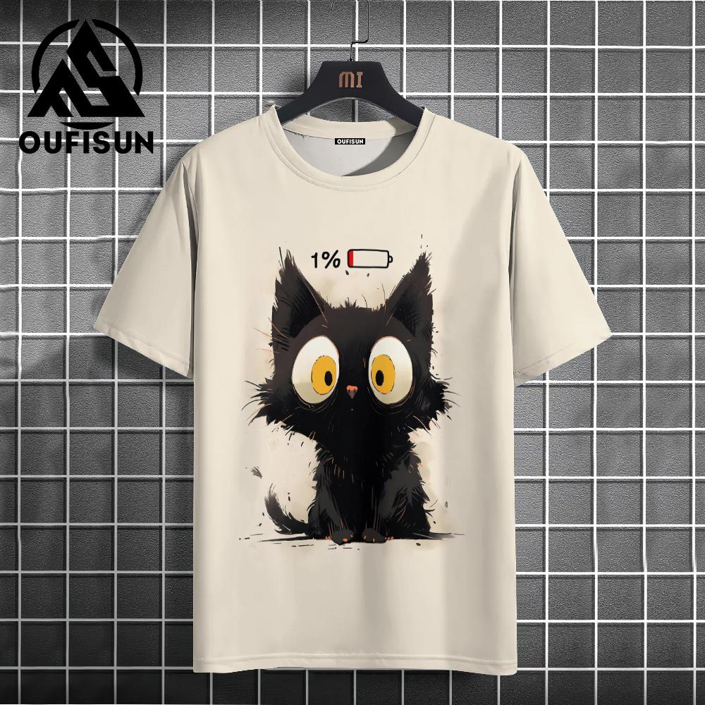 Летняя мужская футболка с принтом животных и милых кошек, с круглым вырезом, коротким рукавом, уличные трендовые топы, свободная мужская одежда, футболка для мужчин