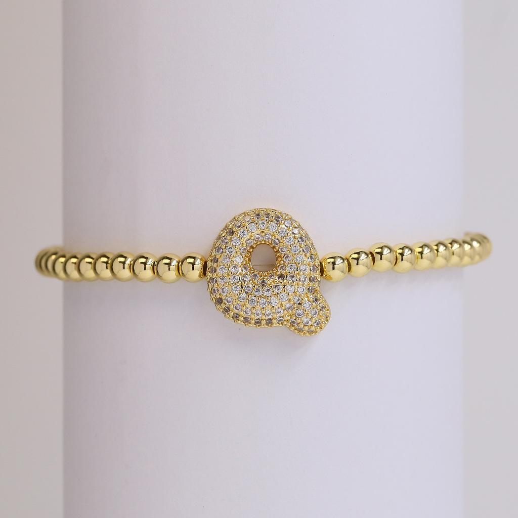Trendy Hot Sale Hip Hop 18k Gold Plated 26 English Zircon Letters Bracelet Fashion Copper Beading Bracelet Women's Gift Jewelry