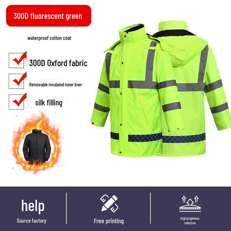 Светоотражающее зимнее дождевик для дорожной службы - Толстая подкладка для защиты от холода