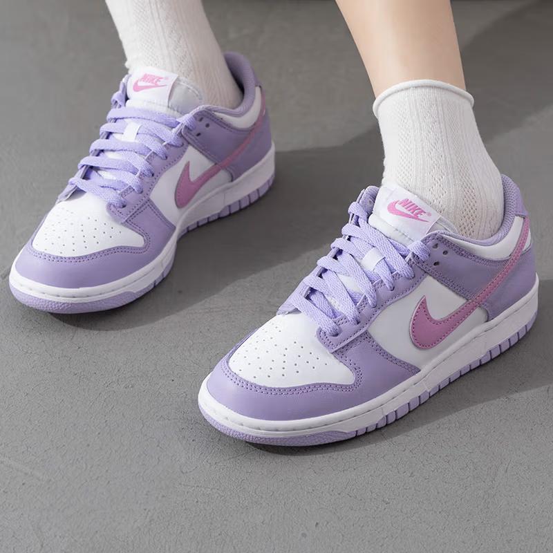 Nike Dunk Нескользящие Износостойкие Низкие Детские Кеды для Скейтбординга Фиолетовые Белые Кроссовки HQ1185-161