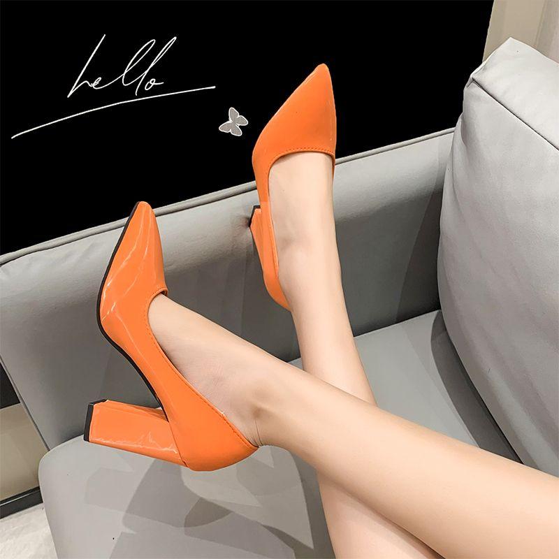 Туфли женские 2024 года, обычная кожаная повседневная женская летняя обувь, острый носок, квадратный каблук, очень высокий каблук, зеленый, розовый, стильный A