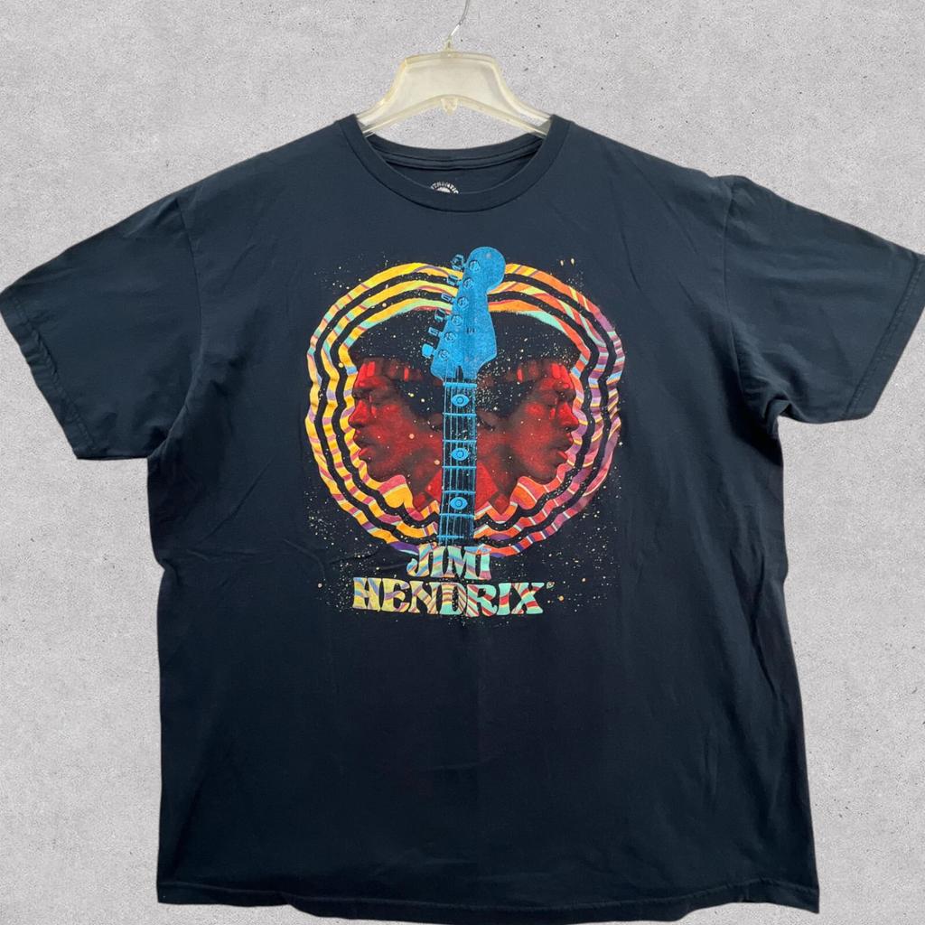 Мужская футболка Jimi Hendrix 2XL Синяя Психоделическое лицо Изображение Гитара Графическая футболка