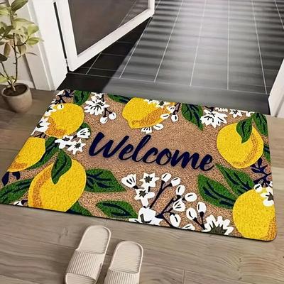 Приветственный коврик Лимонный и Цветочный с надписью welcome, Прочный коврик для помещений и улицы для прихожей, спальни, прачечной