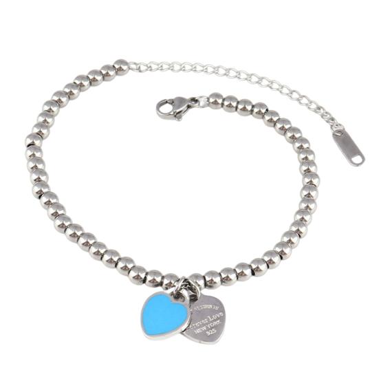Women Beaded Enamel Bracelet Adjustable Length Heart Charm Titanium Steel Bracelet Stress Relief Happiness Meaningful Jewelry