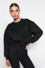 Women's Fashion New Sweatshirt Black Thick Inside Fleece Stone Detailed Regular Normal Fit Knitted Sweatshirt
