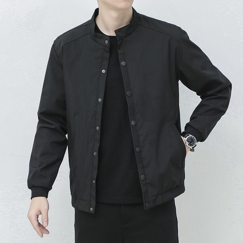Тонкая модная куртка с воротником-стойкой на весенне-осенний сезон, повседневная, свободного кроя, простая однотонная, мужская, с длинным рукавом, рабочая