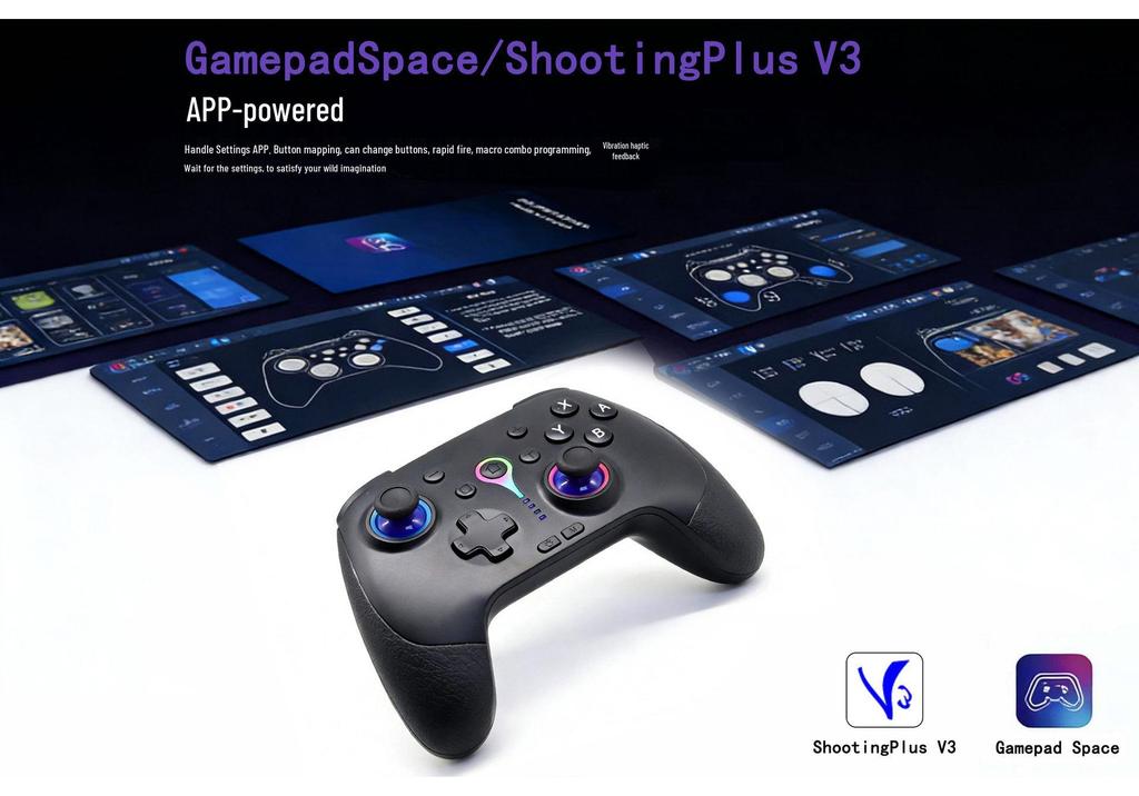 Игровой контроллер Bluetooth: Соматосенсорная вибрация и макросы, Совместимо с ПК, Steam, джойстиком Hall