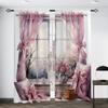 2pcs European Style Retro 3D Printed Translucent Curtains Multi-scene Polyester Rod Pocket Decorative Curtains For Living Room