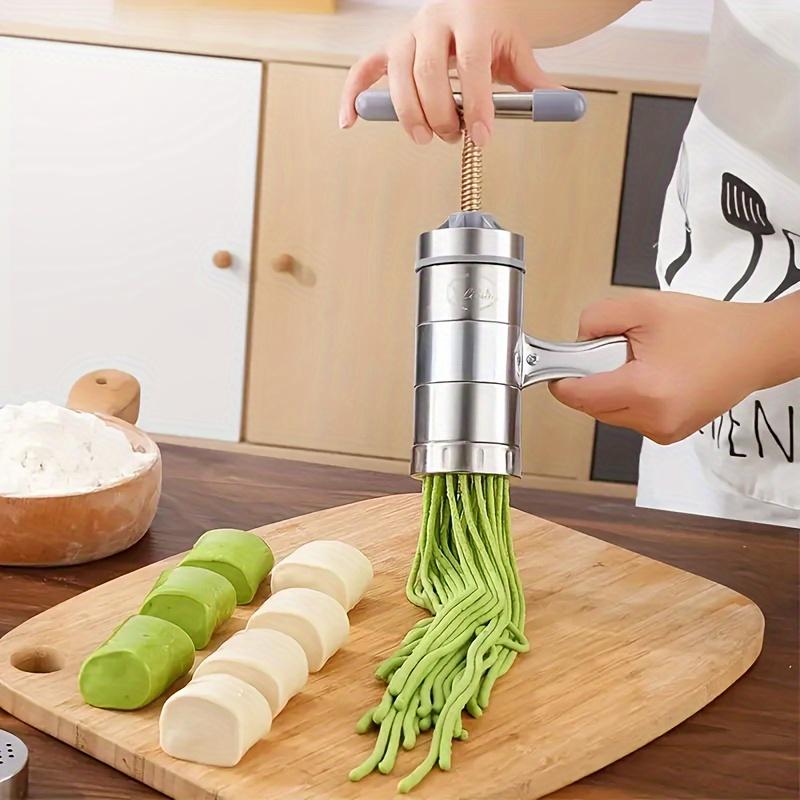 6pcs/Set, Manual Noodle Making Machine With 5 Noodle Mould, Hand-cranked Stainless Steel Manual Noodles Press, Household Small Pasta Maker Machine