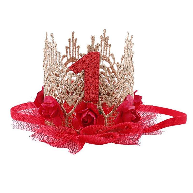 Детская корона с блестками для девочек, годовалая корона, шляпа принцессы для дня рождения, розовое золото, роза, декор для вечеринки, кружевная сетка
