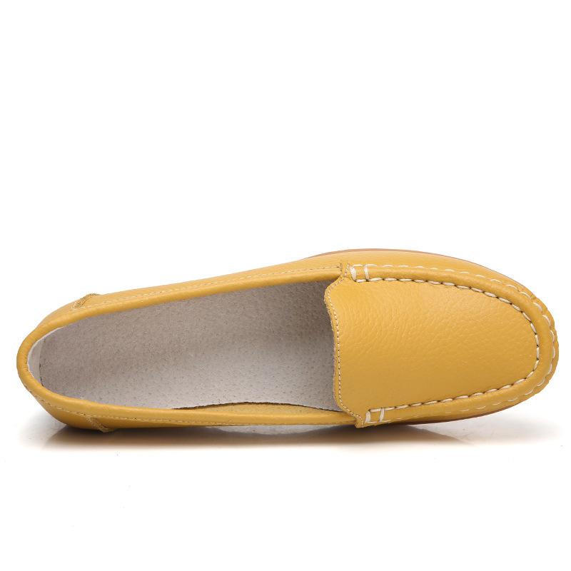 2024 Женская обувь Осенняя кожаная обувь с круглым носком на танкетке Повседневная обувь Zapatos Mujer Женская удобная рабочая обувь Мокасины без застежек