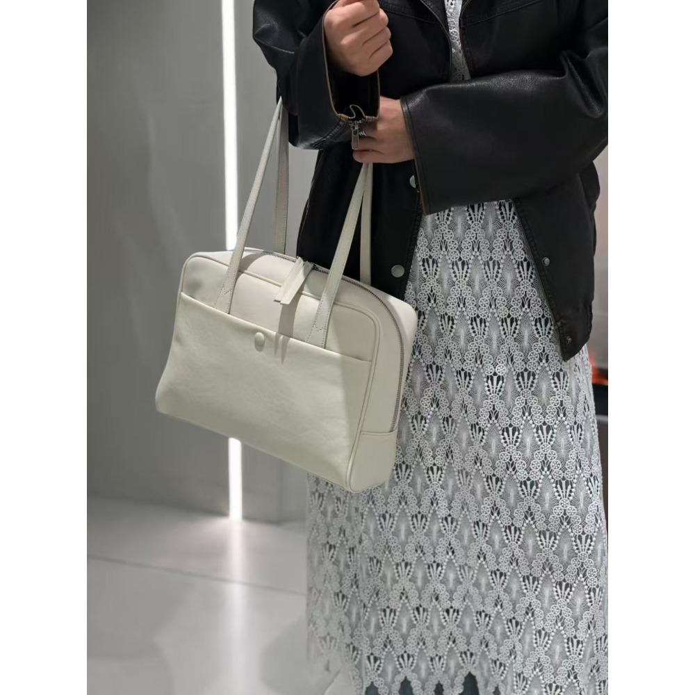 Retro Genuine Leather Makeup Bag Large Capacity Commuting Handheld Armpit Bag Single Shoulder Crossbody Bag Women's Leather Handbag