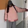 Guochao splicing three-bar cotton clothes, loose and thickened warm in winter, fashionable niche college cotton-padded jacket