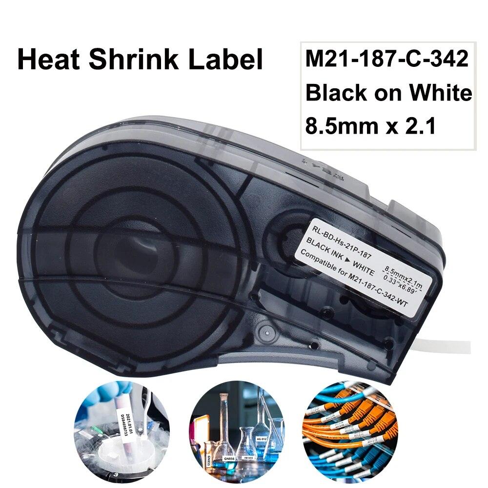 1Pcs Heat Shrink Label Tape M21-187-C-342 for Brady BMP21 Plus BMP21 LAB Printer 8.5mm * 2.1m Black On White Cartridge Ribbon