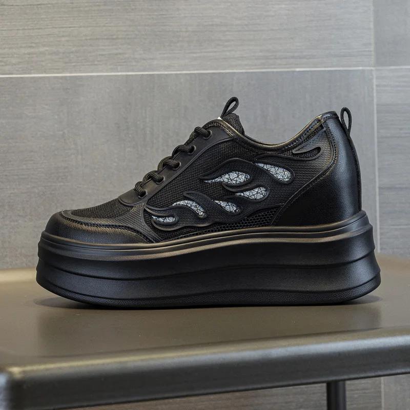 Козной 8 см воздушная сетка микрофибра натуральная кожа вулканизированная дышащая высококачественная повседневная женская летняя платформа кроссовки обувь леди