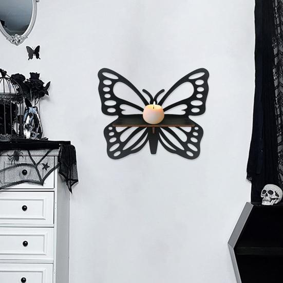 Деревянная настенная полка для Хэллоуина, черная кошка, дерево, бабочка, вырез, настенная полка для хранения, настенное художественное украшение для домашнего декора