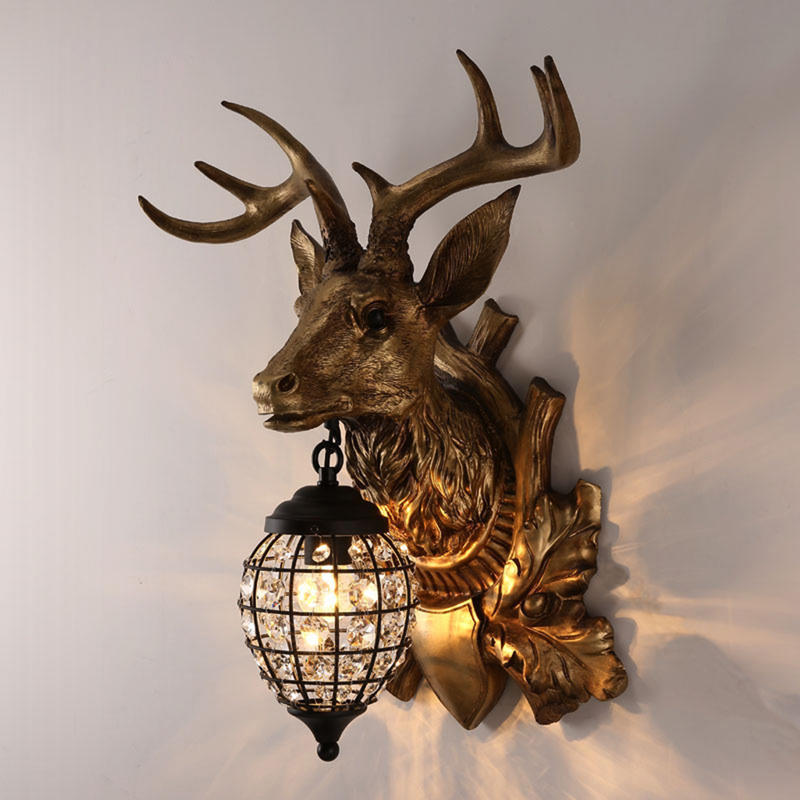 30cm lucky deer head kinkiet, 220V E14 country resin night lamp, custom bar lamp for living room without light source