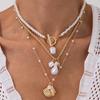 Ins Imitation Pearl Stacked Shell Pendant Necklace, Temperament Beach Beaded Fish OT Buckle Jewelry