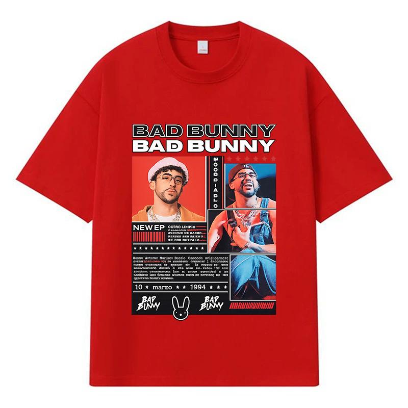 2026 Bad Bunny Графическая футболка Streetwear Y2k Harajuku Одежда 100% Хлопок Футболка Повседневная Оверсайз Летняя Мужская Футболка