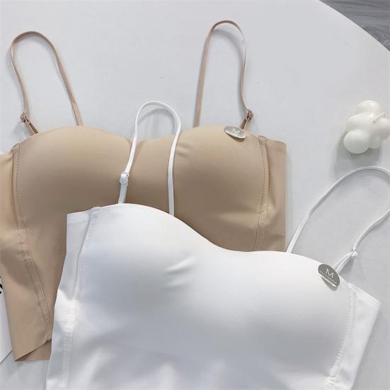 Yousheng Ice Silk Sling Vest with Chest Pad Adjustable Straps Beautiful Back Camisole Top Elastic Fabric Bottoming Tops