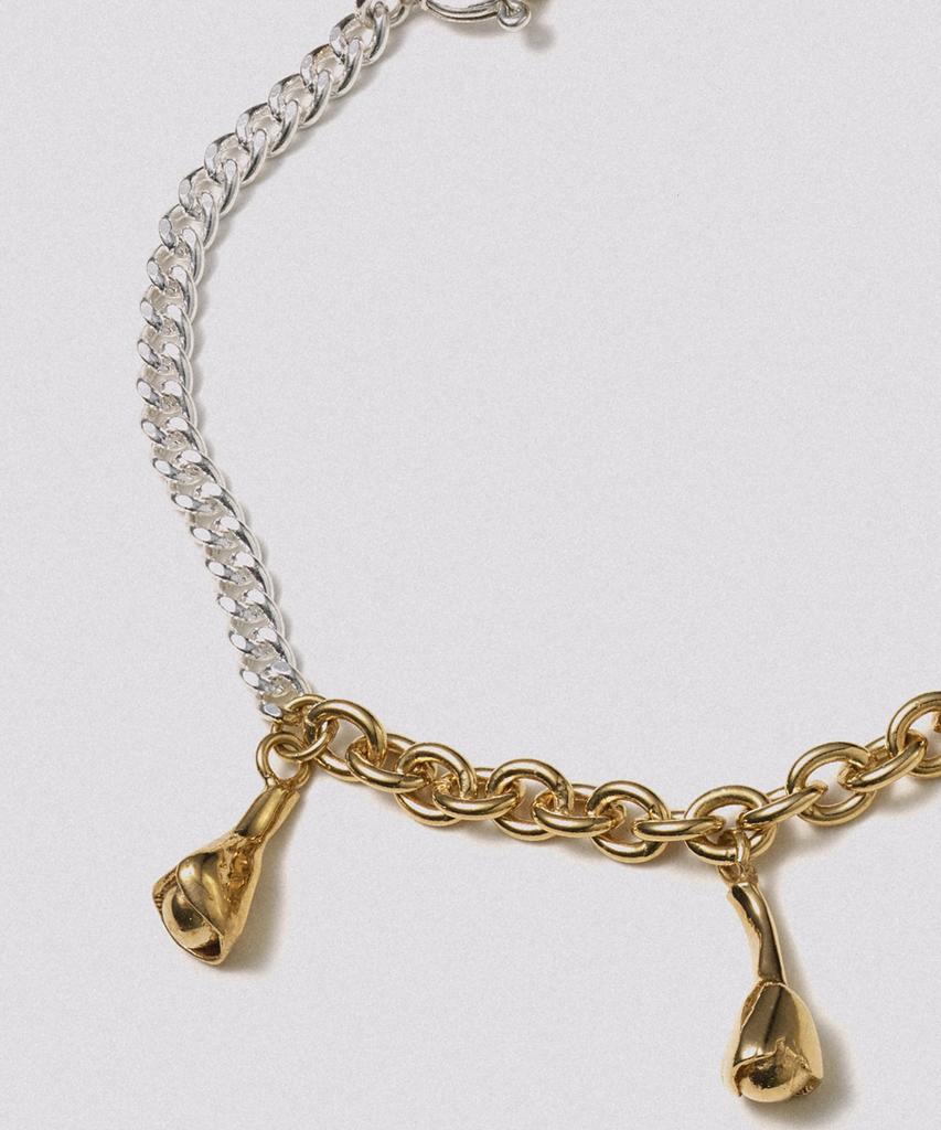 Hustad 246 Combo Flower Ball Chain Bracelet_ 925 Silver / 14K Gold Combo Flower Ball Chain Bracelet