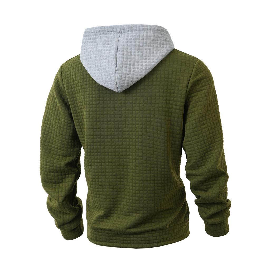 Men's Knit Half Zip Hoodie Casual Color Block Winter Pullover