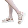 French Small Fragrant Roman Sandals Women's Summer 2025 New Thick-soled Leather Surface Rhinestone One-word Strap with Skirt Beach Shoes
