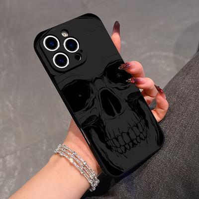 Черный чехол для телефона с рисунком черепа, подходящий для iPhone 17 16 15 14 13 12 11 Pro/Max/Plus, противоударный и защищающий от падений, мягкий ТПУ чехол