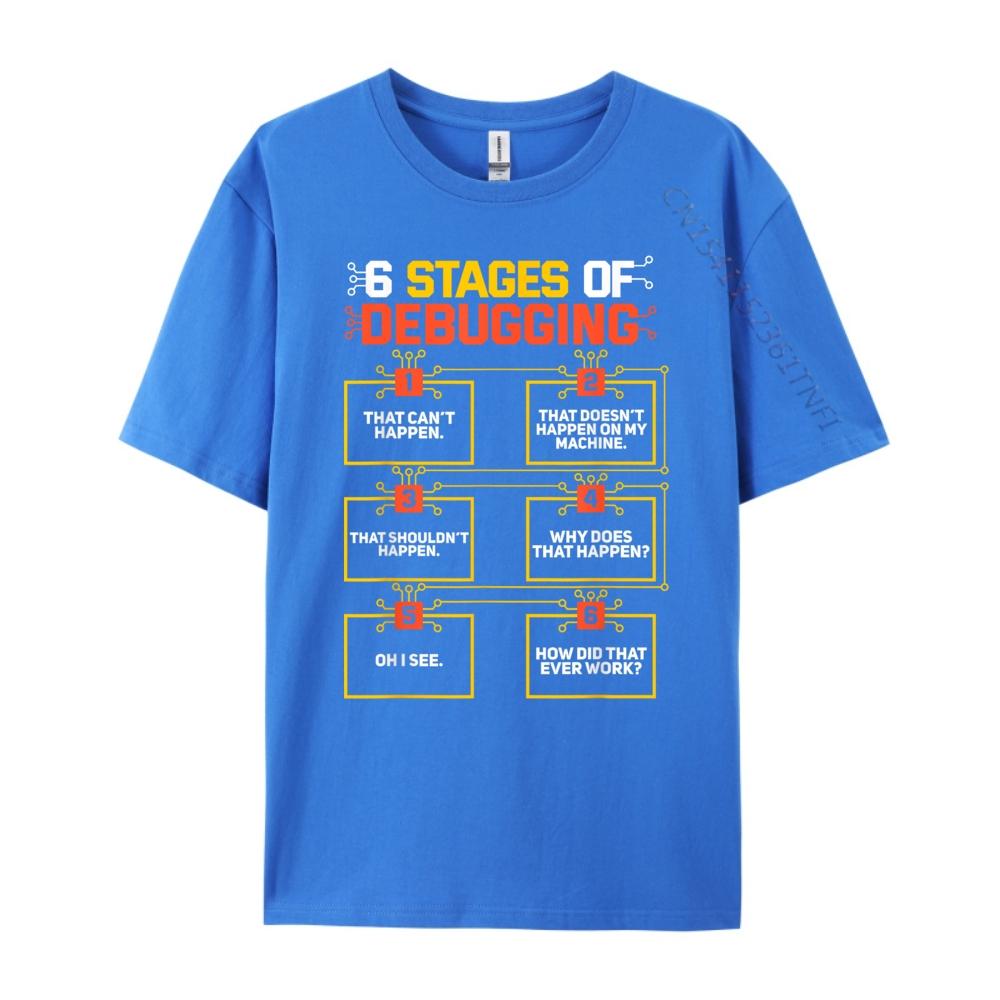 6 Stages Of Debugging Computer Programmer Geek Green And White Graphic T Shirt Mens Band Tshirts Classic