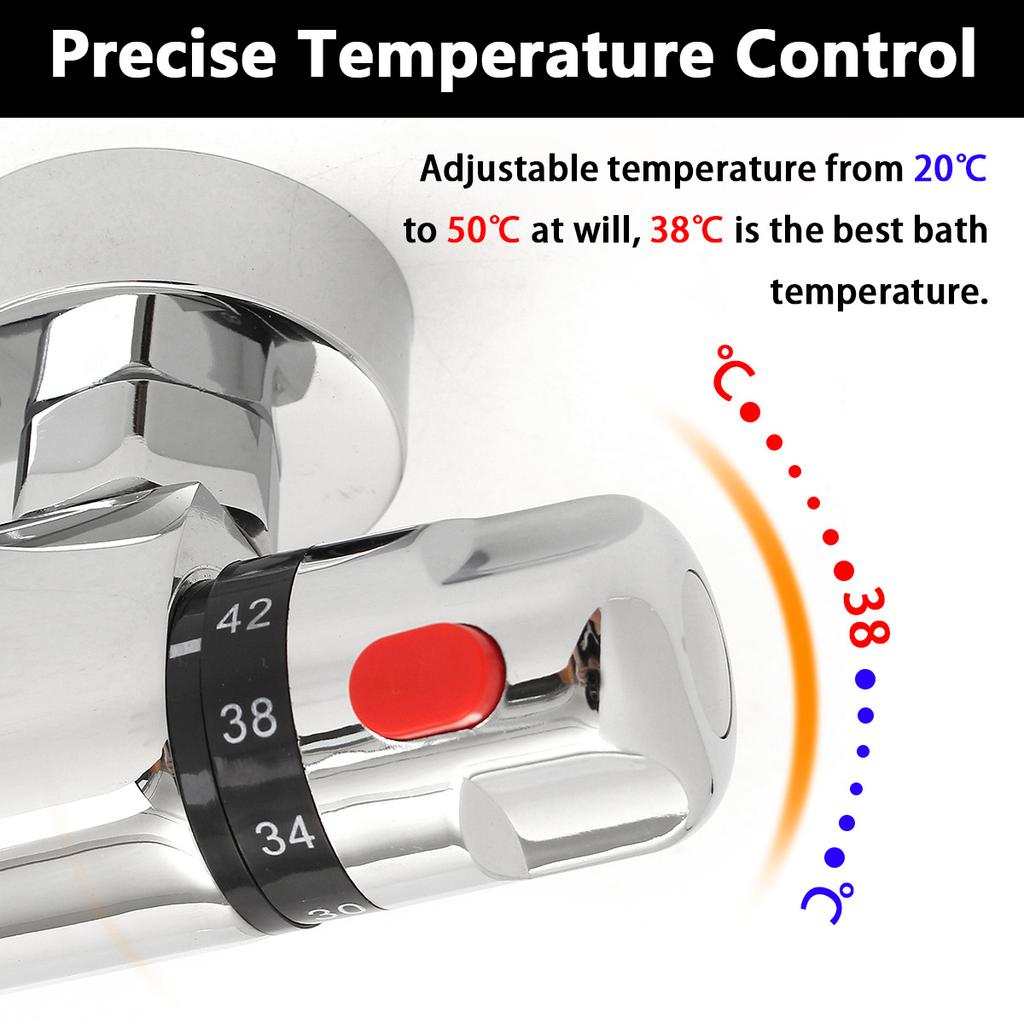 Thermostatic Single Handle Wall Mount Shower Faucet Kitchen Sink Bath Mixer Tap Home Water Hot Cold Water Constant Temperature Control for Bathroom