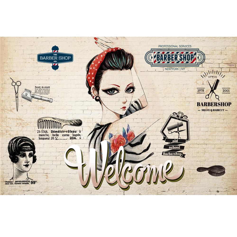 Retro Industrial Style Beauty Salon Mural Hair Salon Brick Background Wall Paper Barber Shop Decor Mural Wallpaper