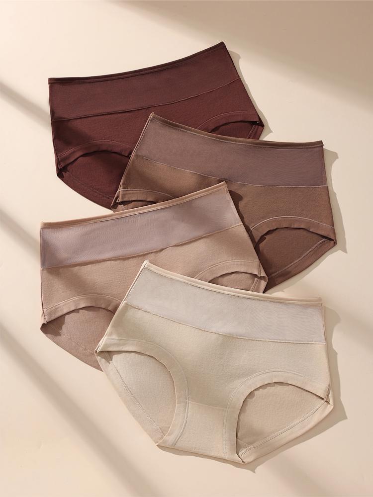 Plus Size 4Pcs Women Panties Mesh High Waist Underwear Soft Cotton Briefs Girls Underpants Solid Panty Slim Female Lingerie