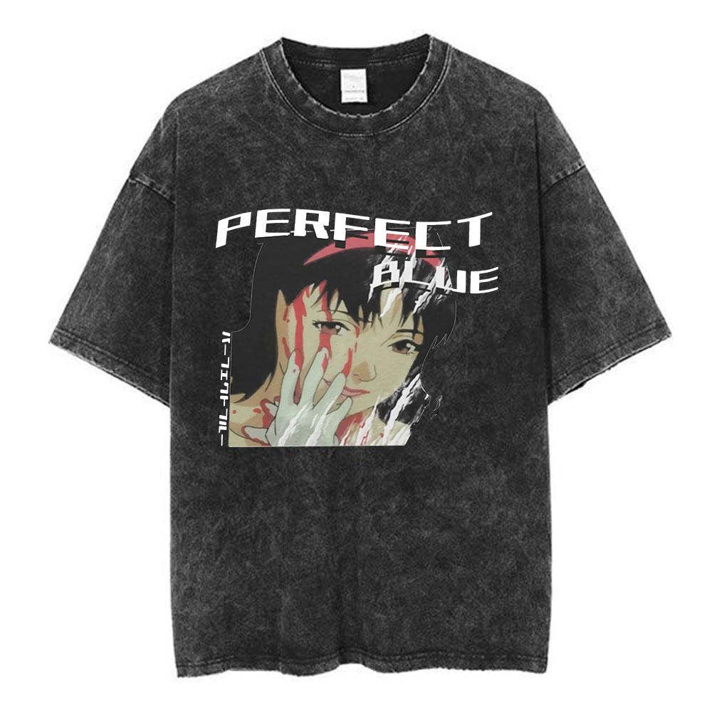 Anime Perfect Blue Mima Kirigoe Vintage Washed TShirt Men Women Clothing Fashion Aesthetic Short Sleeve Oversized T Shirts Tops