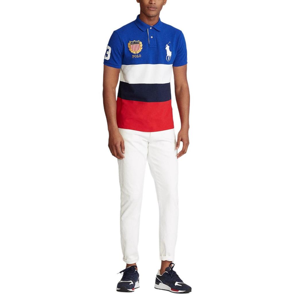 Polo Ralph Lauren Рубашка поло мужская с логотипом Big Pony в стиле колор-блок и номером, синяя 710800514-001