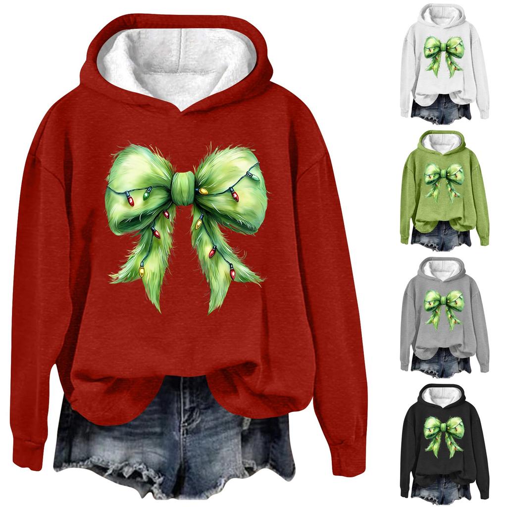 Women's Fashion Casual Long Sleeve Christmas Printed Round Neck Hooded Sweatshirt Top