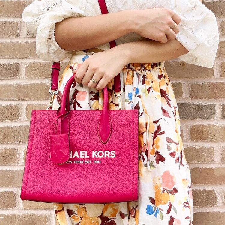 Michael Kors Кожаная сумка-тоут через плечо с принтом логотипа Mk Маленькие женские сумки Розовый 35S2G7ZC5L-936