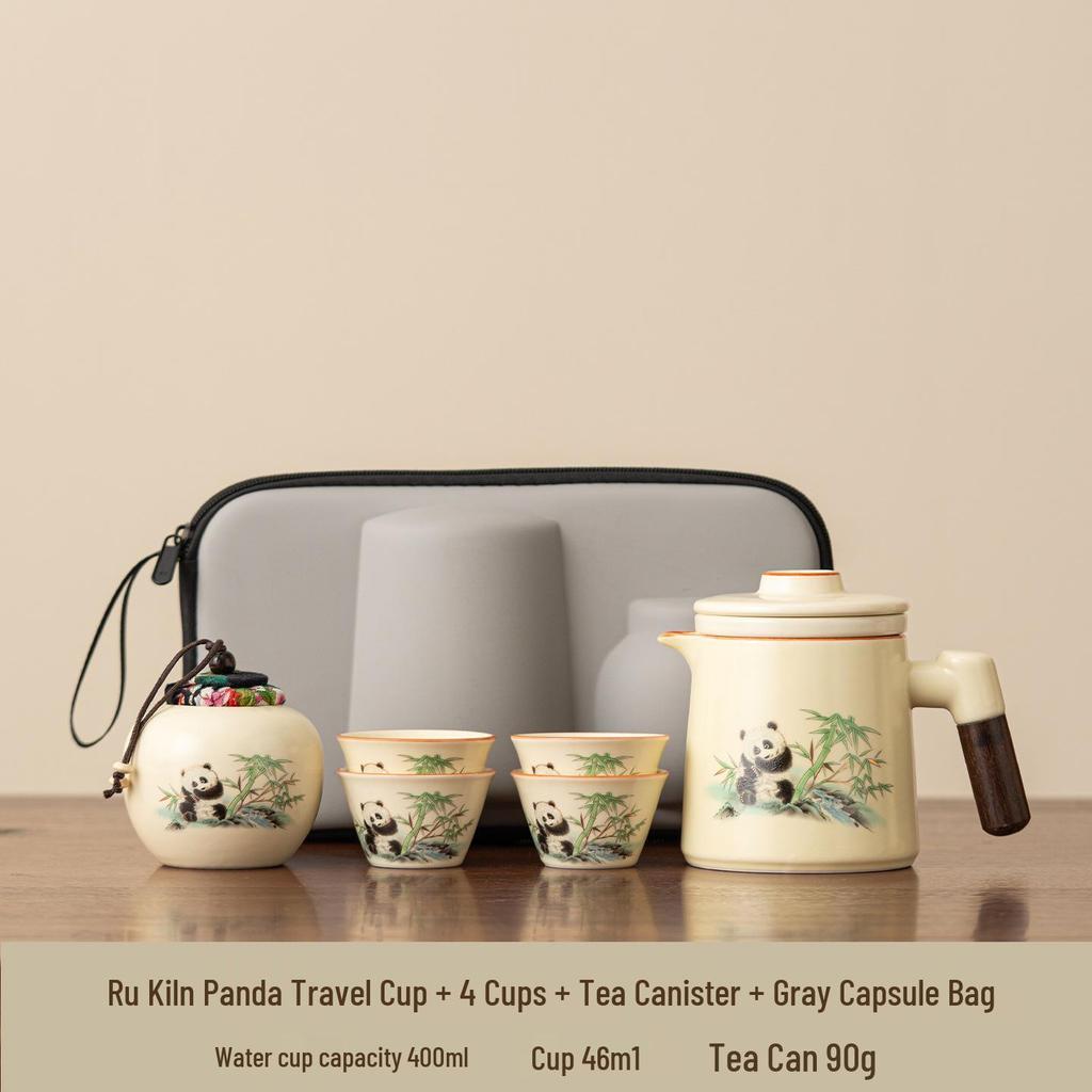 Portable Quick-Brew Travel Tea Set with Water Separation: One Pot & Four Cups