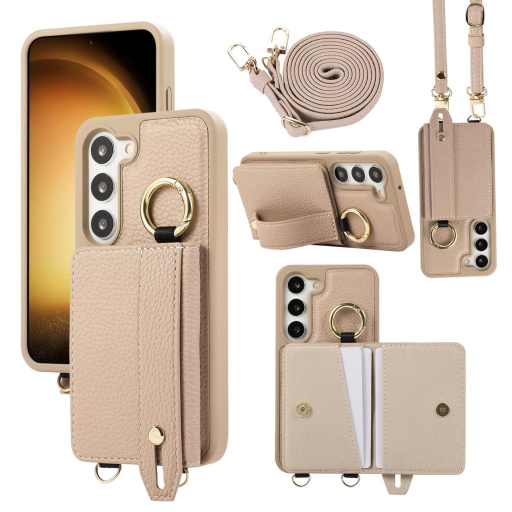 Чехол-бумажник из ПУ-кожи для Samsung Galaxy S23 и S23 Plus с ремешком-держателем, длинным шнурком через плечо и кольцом-застежкой