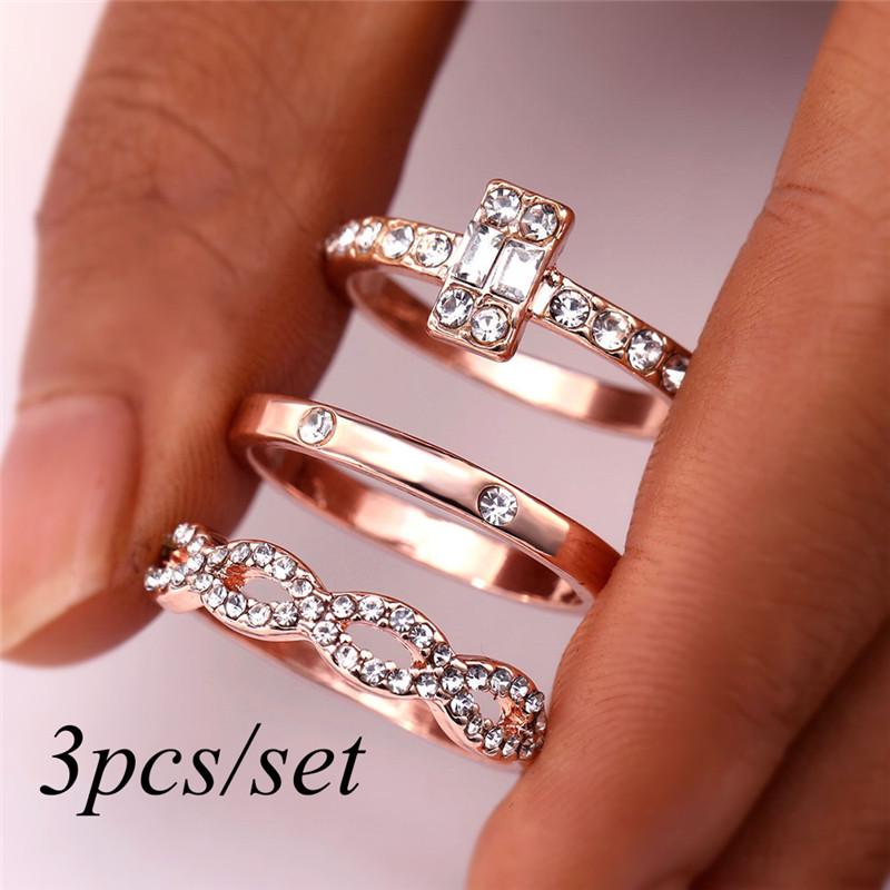 3Pcs/Set Infinity Rings Set Women Girls Crystal Twist Ring Couples Female Engagement Wedding Jewelry