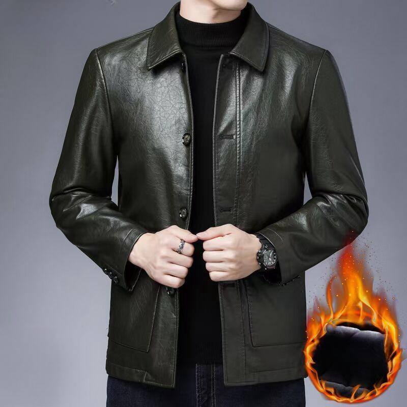 Мужское кожаное пальто плюс бархатное тонкое пальто осенне-зимняя мотоциклетная куртка с лацканами мужская повседневная куртка из натуральной кожи из овчины