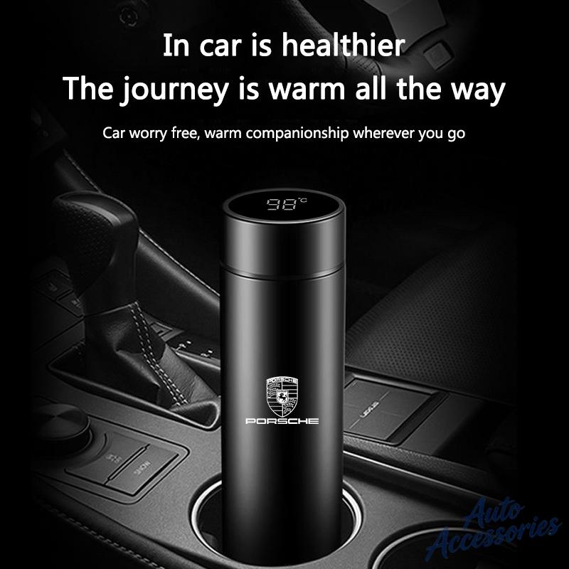 AFUHD1 500ML Temperature Display Thermos Cup Stainless Steel Vacuum Insulated Cup Sticker For Porsche Cayenne Macan 911 Taycan Cayman