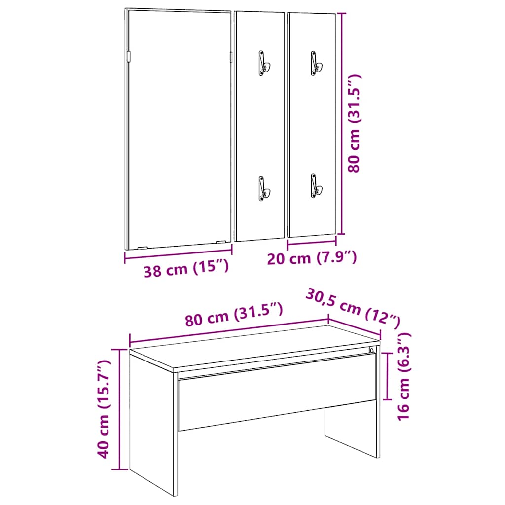 Entryway Set Artisan Oak Wood Based Material