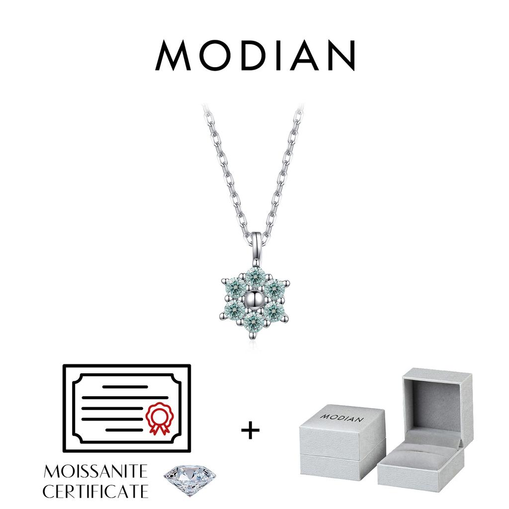 MODIAN 0.18CT Moissanite Necklace 925 Silver Delicate Green Snowflake Lab DPendant Necklace For Women Jewelry