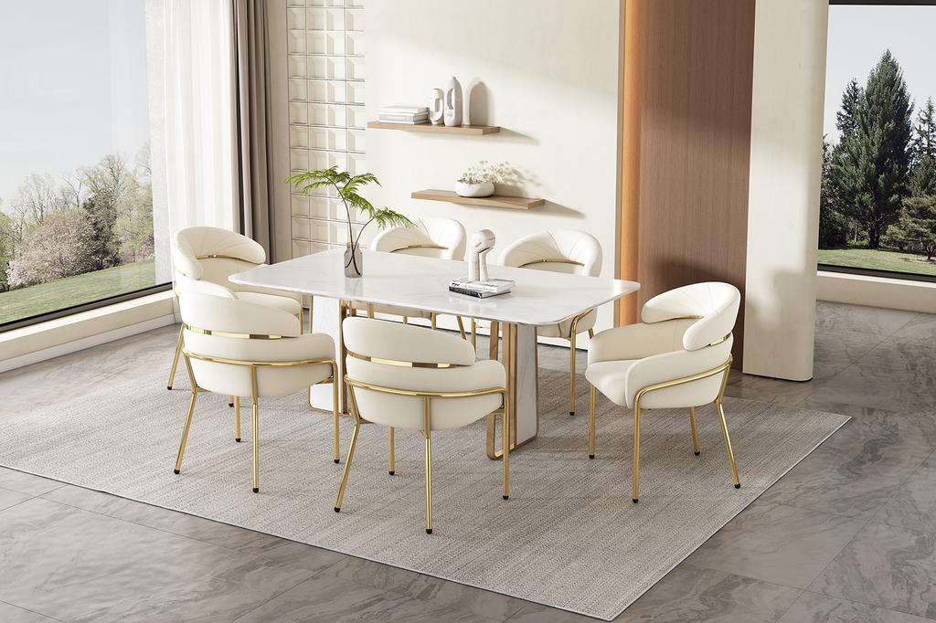Dining chair, single, light luxury, living room, bedroom, leisure chair, with four metal legs, velvet, beige[OLD SKU:WF317939AAB]
