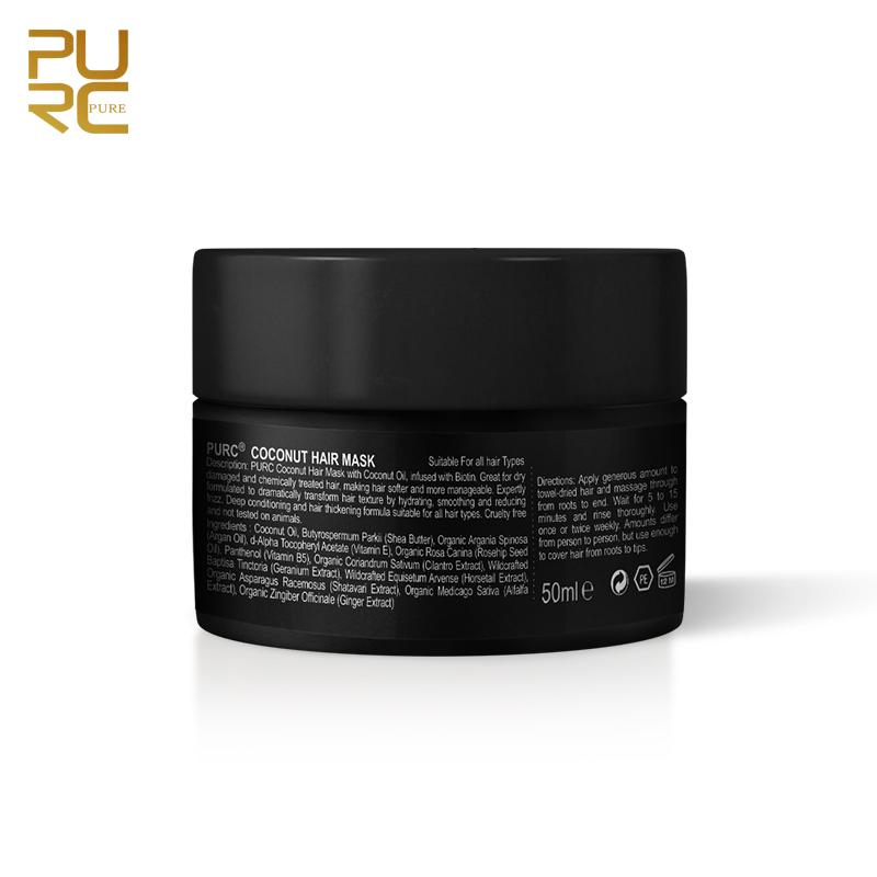 PURC Coconut Oil Hair Mask Deep Conditioning Hair Treatment for Dry Damaged and Color Treated Hair Sulfate Free 50ml