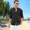Cotton Linen Shirt Stand Up Collar Men's Shirt Casual Buttons Summer Beach Vacation Tops Grey Black White Khaki Shirts