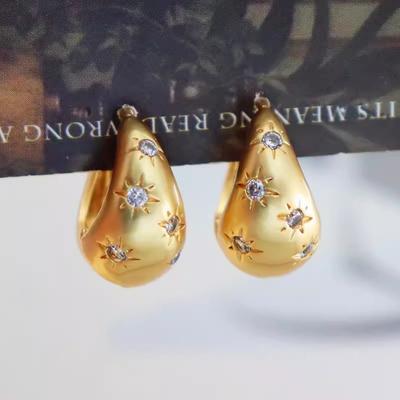 French Vintage Octagonal Star Drop Zircon Earrings Minimalist Fashion Luxury Small Drop Earrings for Women
