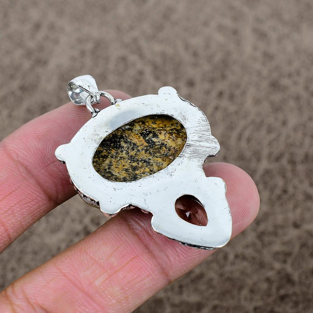Ocean Jasper, Morganite Gemstone 925 Sterling Silver Jewelry Pendant 2.05" KKG-347